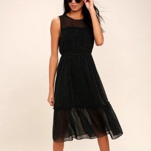 Lulu's Afternoon Stroll Black Polka Dot Midi Dress